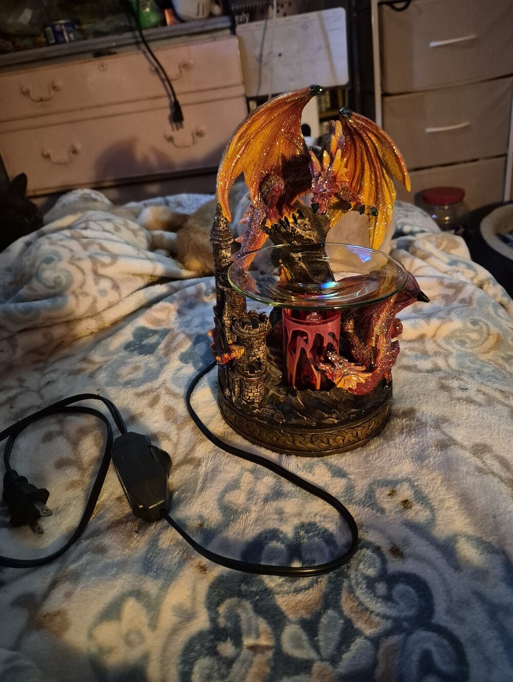 Handcrafted Red/Orange Dragon Sculpture Oil /wax Warmer 9 In Tall
